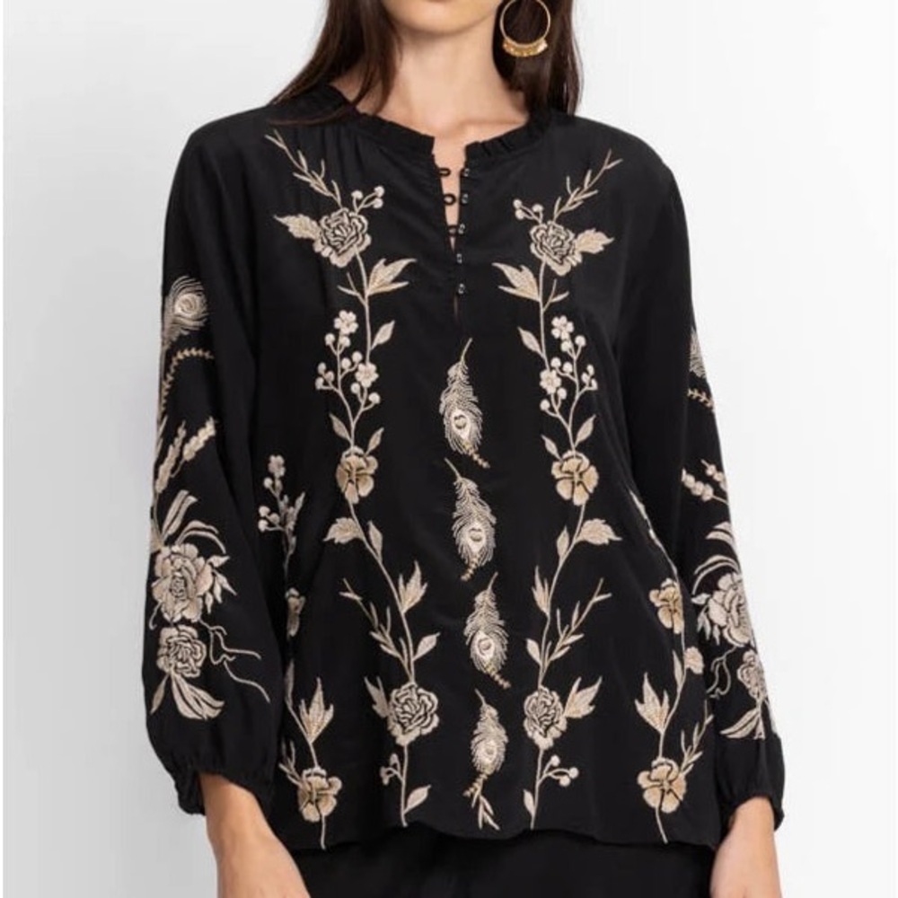 Johnny Was silk Calipso Button Neck Field Blouse NWT oversized - Picture 3 of 15